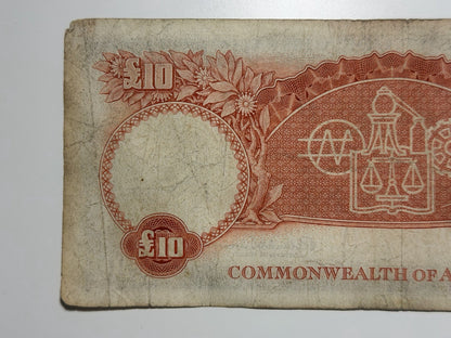 Australia 1960 £10 Ten Pound Coombs/Wilson Paper Banknote Incomplete Body Good