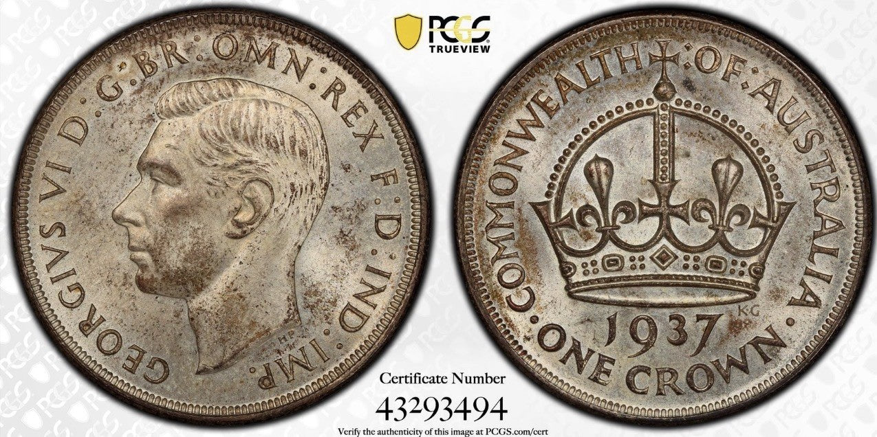 Australia 1937 Crown 5/- Five Shillings PCGS Graded MS64 Large Silver Coin