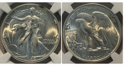 United States USA 1944 Walking Liberty Half Dollar 50c NGC Graded MS66 GEM Coin