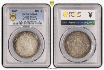 GB UK Silver Coin 1887 Victoria Double Florin PCGS MS63 Choice Unc Toned