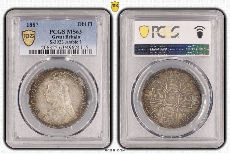 GB UK Silver Coin 1887 Victoria Double Florin PCGS MS63 Choice Unc Toned