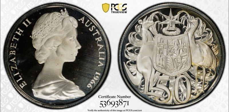 Australia 1966 50c Fifty Cents Silver Proof PCGS Graded PR68DCAM FDC
