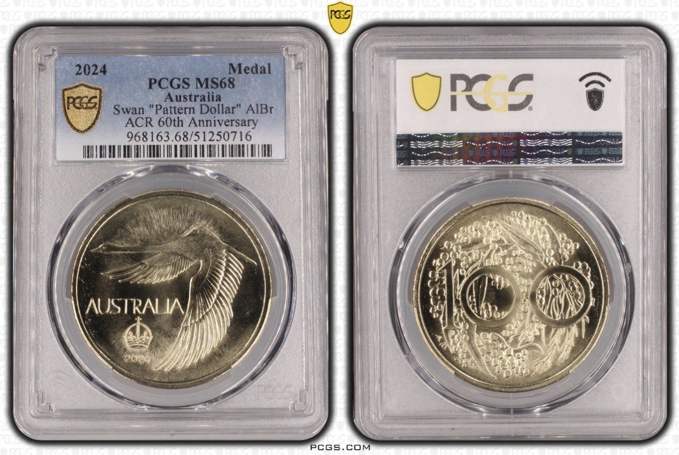Australia 2024 Swan $1 One Dollar Pattern AlBr UNC PCGS Graded MS68 Medal