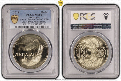 Australia 2024 Swan $1 One Dollar Pattern AlBr UNC PCGS Graded MS68 Medal