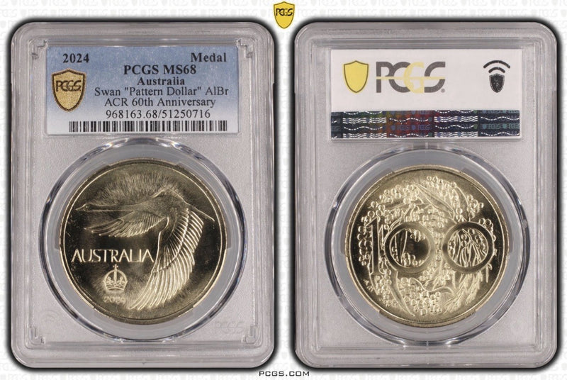 Australia 2024 Swan $1 One Dollar Pattern AlBr UNC PCGS Graded MS68 Medal