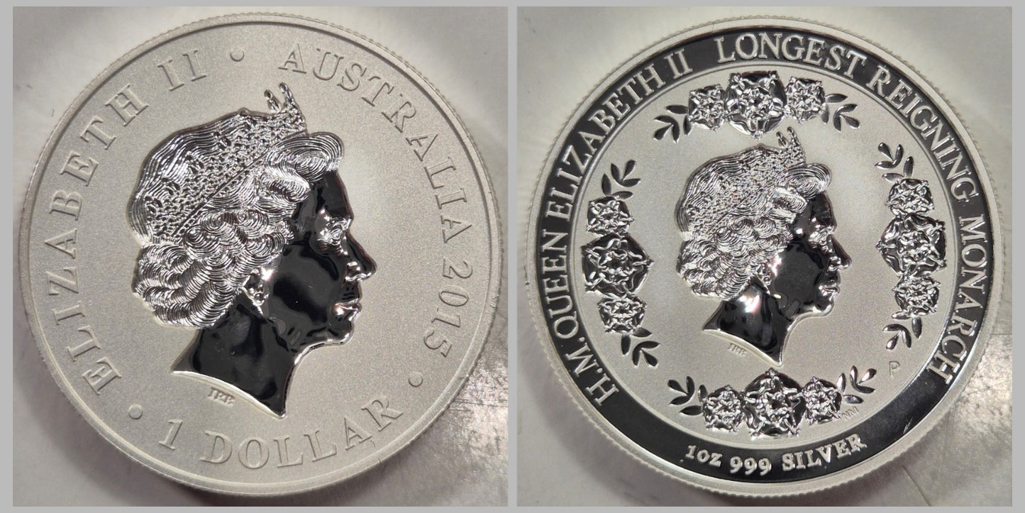 2015 Australia Longest Reigning Monarch QEII 1oz Silver $1 Dollar Intaglio Coin