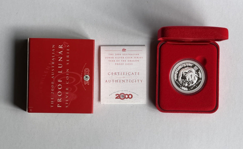 2000 Australia Perth Mint Lunar Dragon 1oz $1 Series I Silver Proof Coin