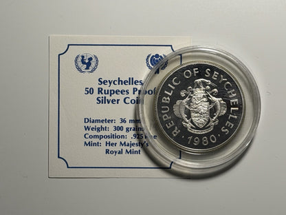 Seychelles 1980 50 Fifty Rupees Year of the Child Silver Proof Coin