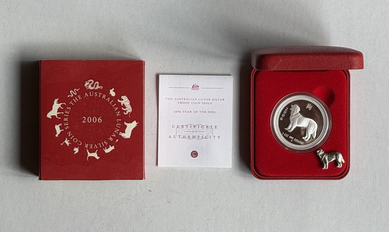 2006 Australia Perth Mint Lunar Dog 1oz $1 Series I Silver Proof Coin