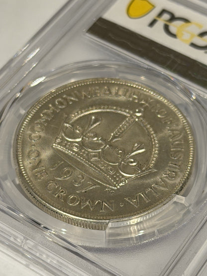 Australia 1937 Crown 5/- Five Shillings PCGS Graded MS62 Large Silver Coin