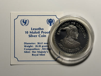 Lesotho 1979 10 Ten Maloti Year of the Child Silver Proof Coin
