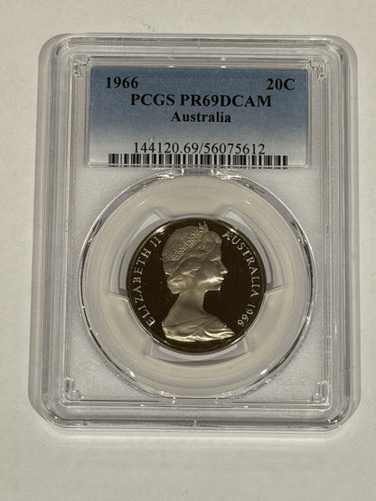 Australia 1966 20c Twenty Cents PCGS Graded PR69DCAM Proof Coin
