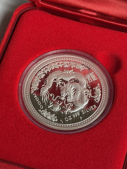 2000 Australia Perth Mint Lunar Dragon 1oz $1 Series I Silver Proof Coin