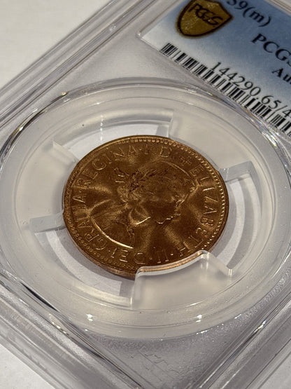 Australia 1959(m) Half Penny 1/2d PCGS Graded MS65RD Red Copper Coin