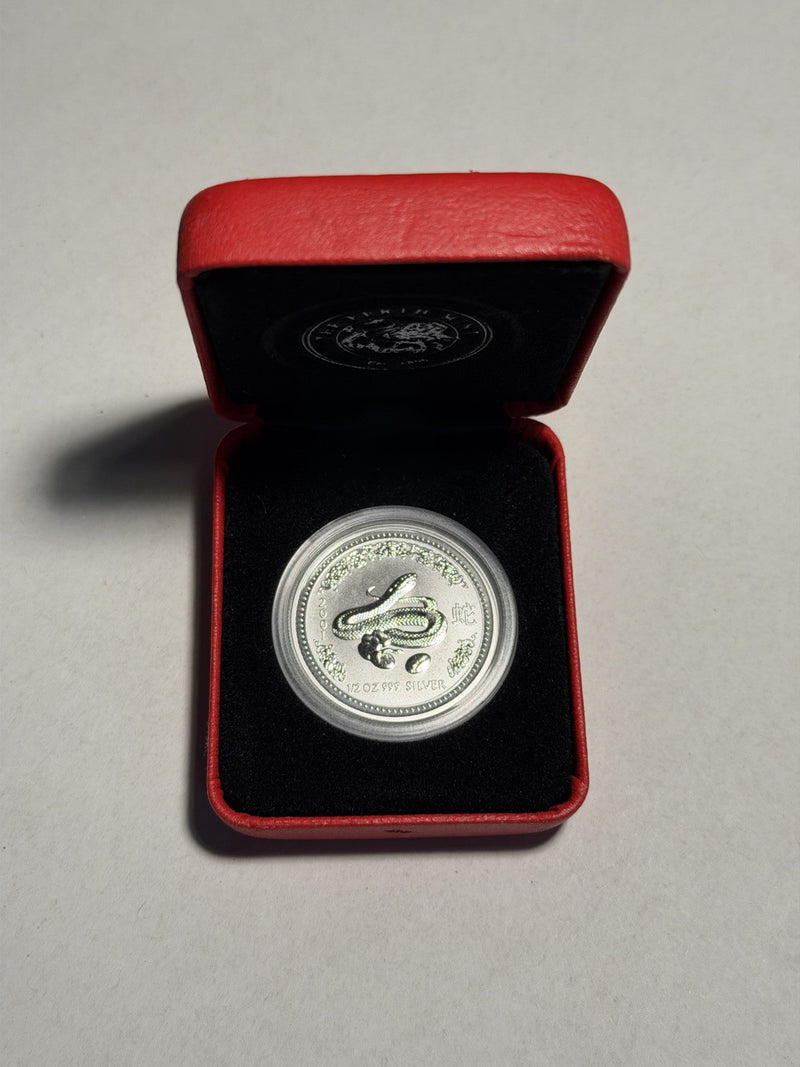 Australia 2001 50c Fifty Cents Lunar Year of the Snake 1/2oz 999 Silver Coin