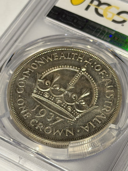 Australia 1937 Crown 5/- Five Shillings PCGS Graded MS64 Large Silver Coin