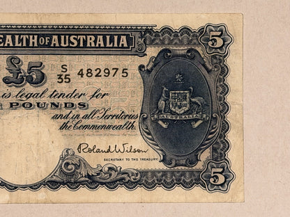 Commonwealth Australia 1952 £5 Five Pound Coombs/Wilson KGV Paper Banknote VF