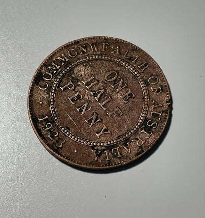 Australia Genuine 1923 Half Penny 1/2d Coin Fine Details Key Date Rare