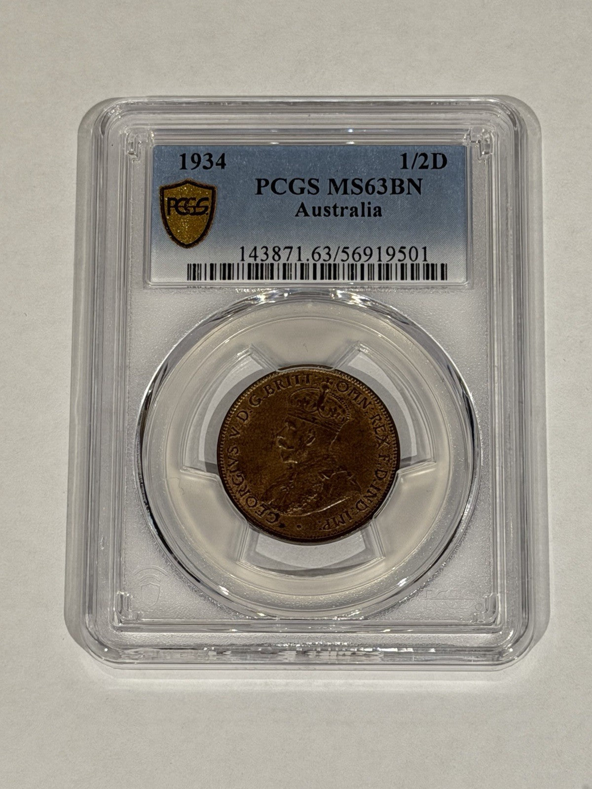 Australia 1934 One Half Penny 1/2d PCGS Graded MS63BN Copper Coin