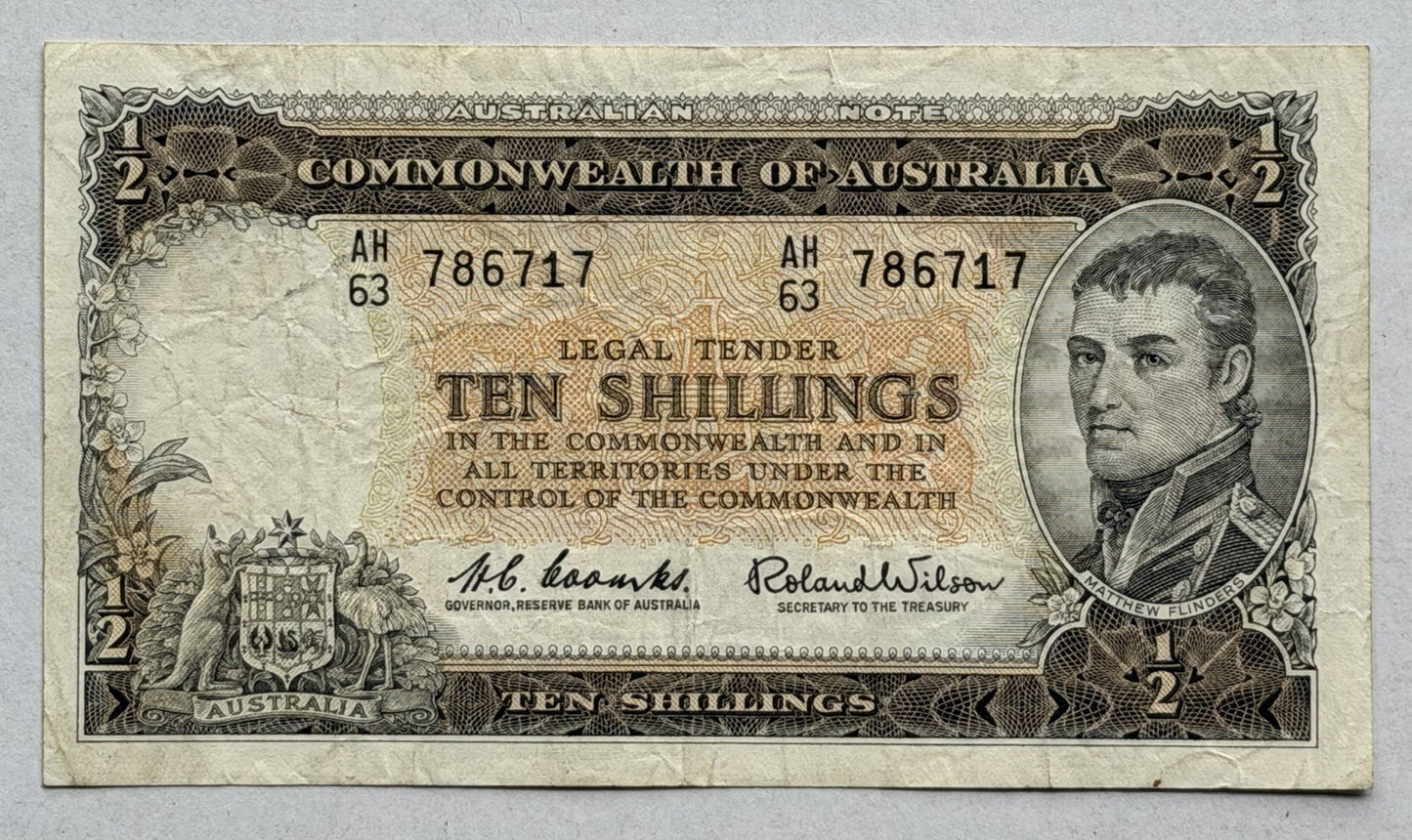Commonwealth Australia 1961 10/- Ten Shillings Coombs/Wilson Paper Banknote VF