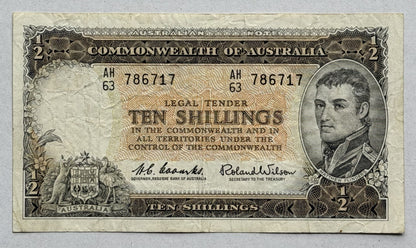 Commonwealth Australia 1961 10/- Ten Shillings Coombs/Wilson Paper Banknote VF