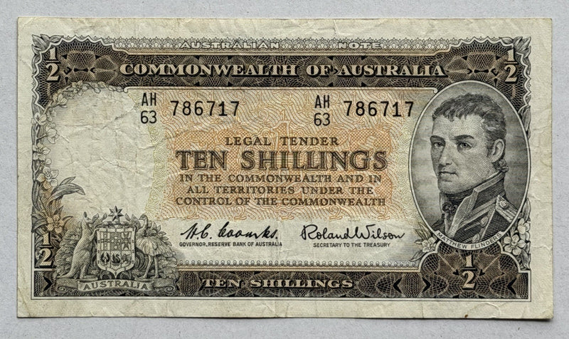 Commonwealth Australia 1961 10/- Ten Shillings Coombs/Wilson Paper Banknote VF