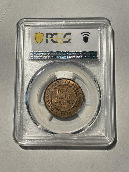 Australia 1933 One Half Penny 1/2d PCGS Graded MS63RB Coin UNC KGV