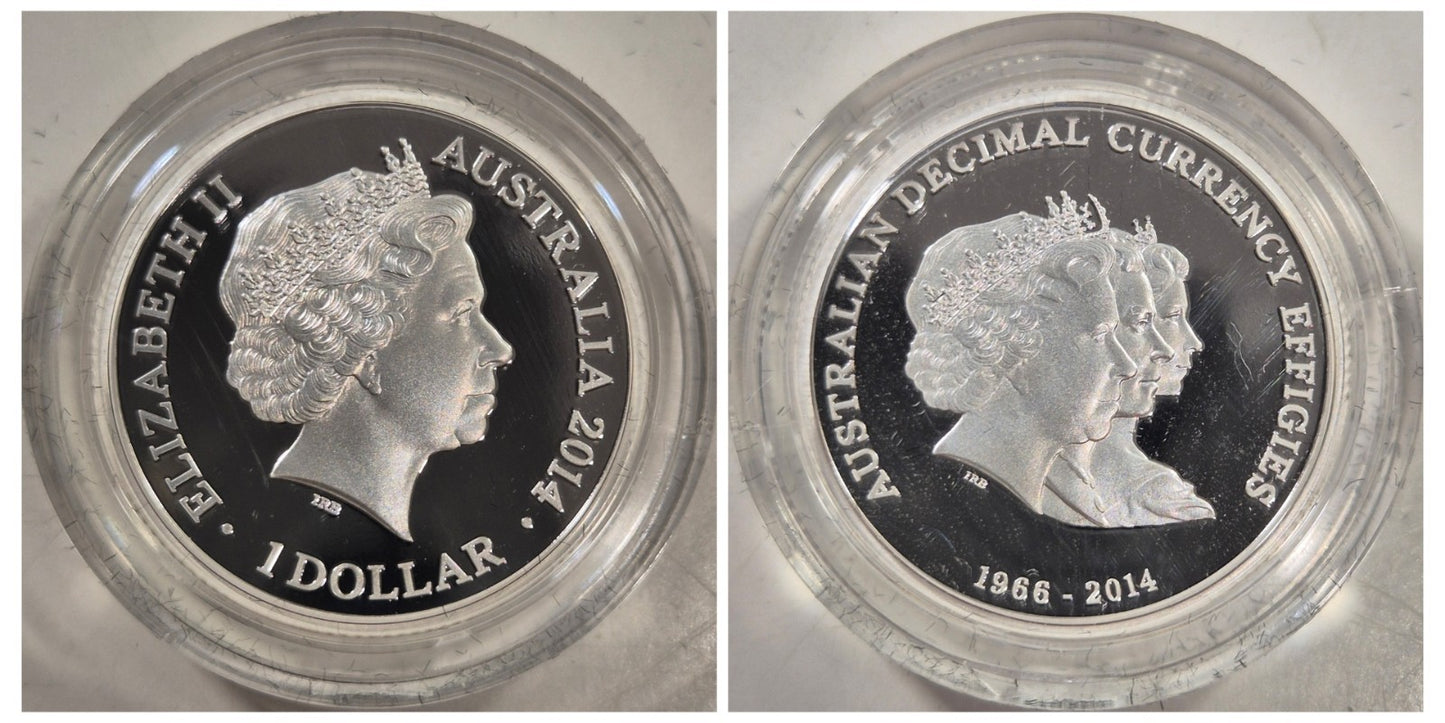 Australia 2014 $1 One Dollar Silver Proof Coin Decimal Effigies In Case/Box