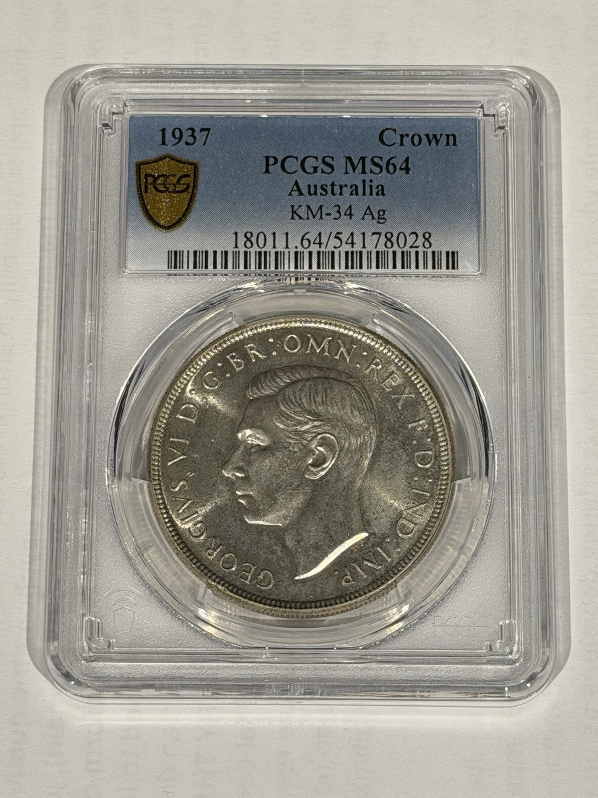 Australia 1937 Crown 5/- Five Shillings PCGS Graded MS64 Large Silver Coin