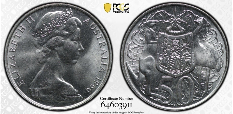 Australia 1966 Round 50c Fifty Cent PCGS Graded MS65 GEM 80% Silver Coin