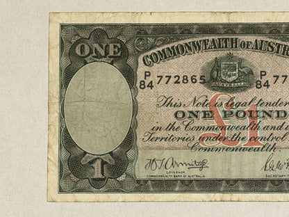 Commonwealth of Australia 1942 £1 One Pound Armitage/McFarlane Paper Banknote VF