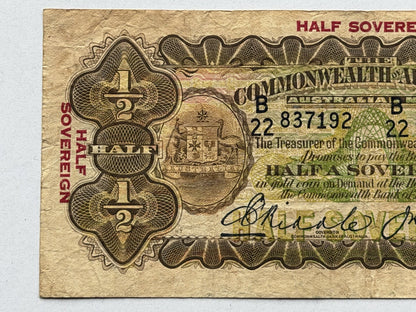 Australia 1928 Half Sovereign 10/- Riddle/Heathershaw Paper Banknote Fine