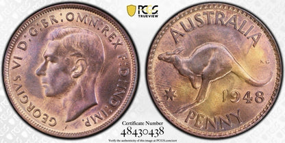 1948 1d Penny Australia Graded PCGS MS64RB Choice Uncirculated KGVI CHU