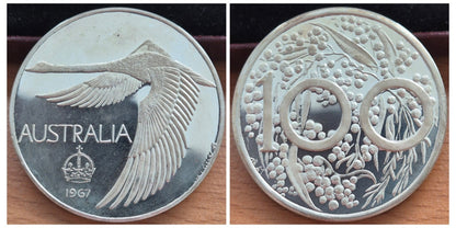 GENUINE Australia 1967 Swan Dollar Proof Pattern Plain Edge Silver Coin In Case