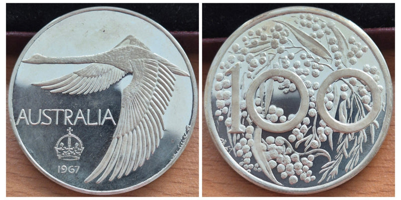 GENUINE Australia 1967 Swan Dollar Proof Pattern Plain Edge Silver Coin In Case