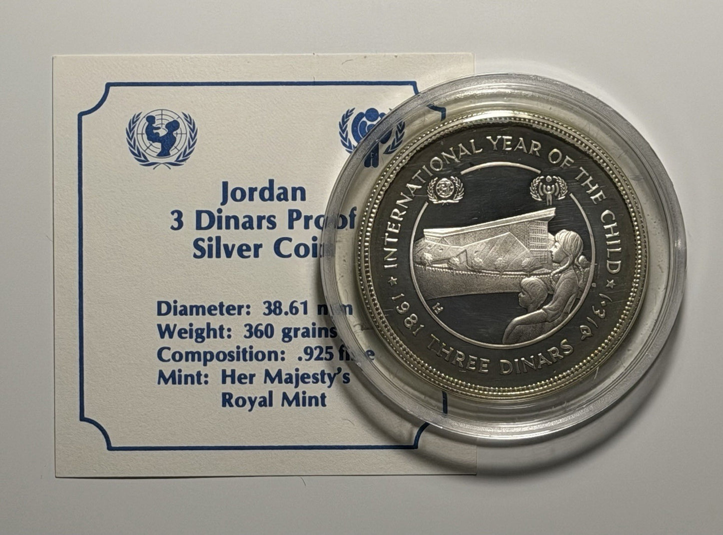 Jordan 1981 3 Three Dinars Year of the Child Silver Proof Coin
