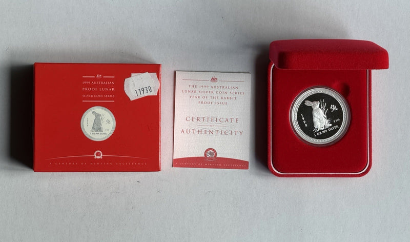 1999 Australia Perth Mint Lunar Rabbit 1oz $1 Series I Silver Proof Coin