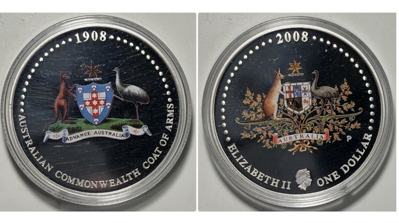 Australia 1908-2008 Commonwealth Coat of Arms Anni. $1 1oz 999 Silver Proof Coin