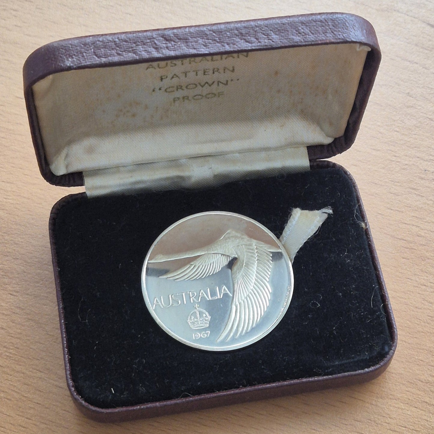 GENUINE Australia 1967 Swan Dollar Proof Pattern Plain Edge Silver Coin In Case