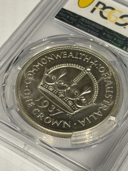 Australia 1937 Crown 5/- Five Shillings PCGS Graded MS64 Large Silver Coin