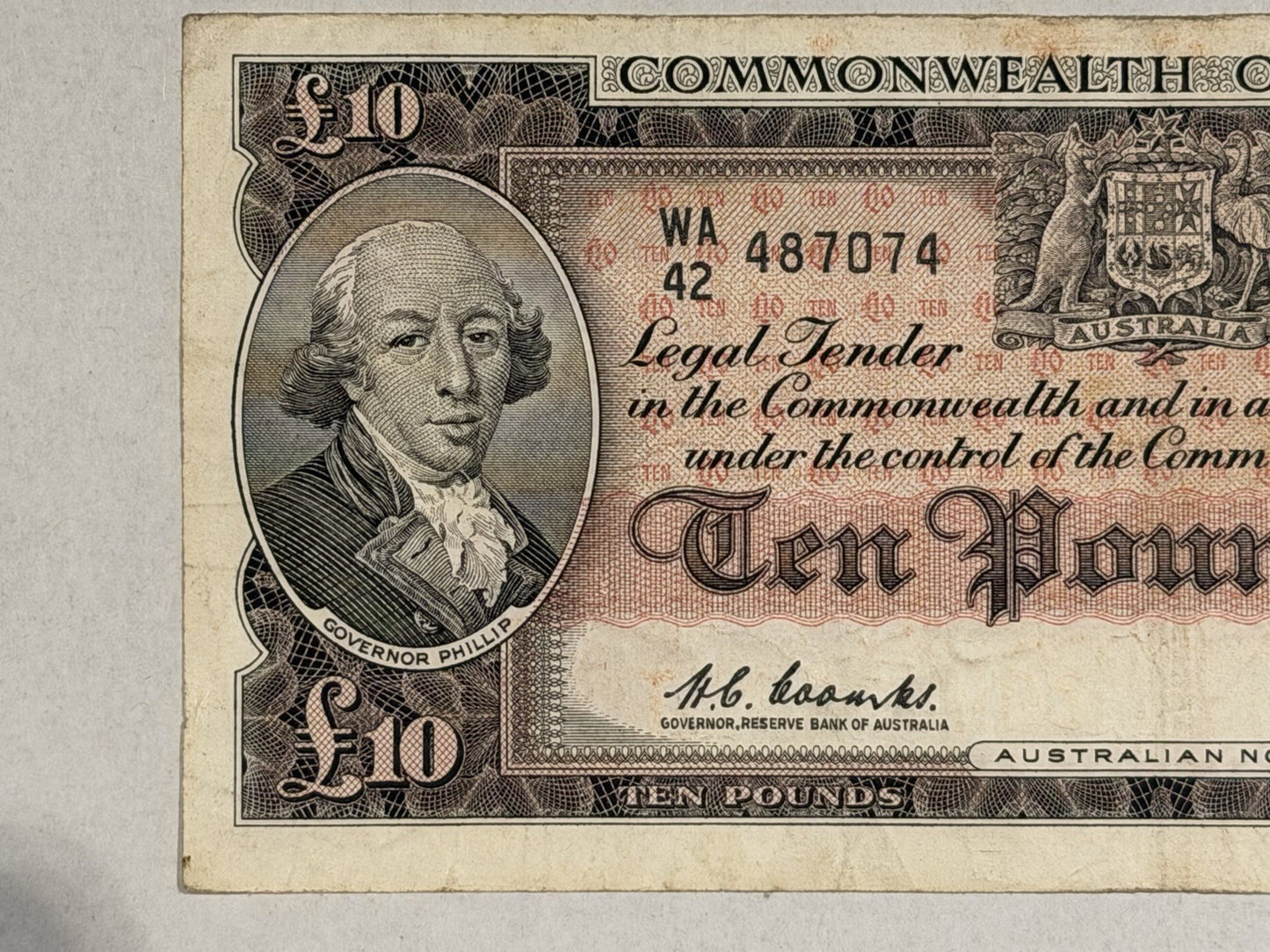 Commonwealth Australia 1960 £10 Ten Pounds Coombs/Wilson Paper Banknote VF