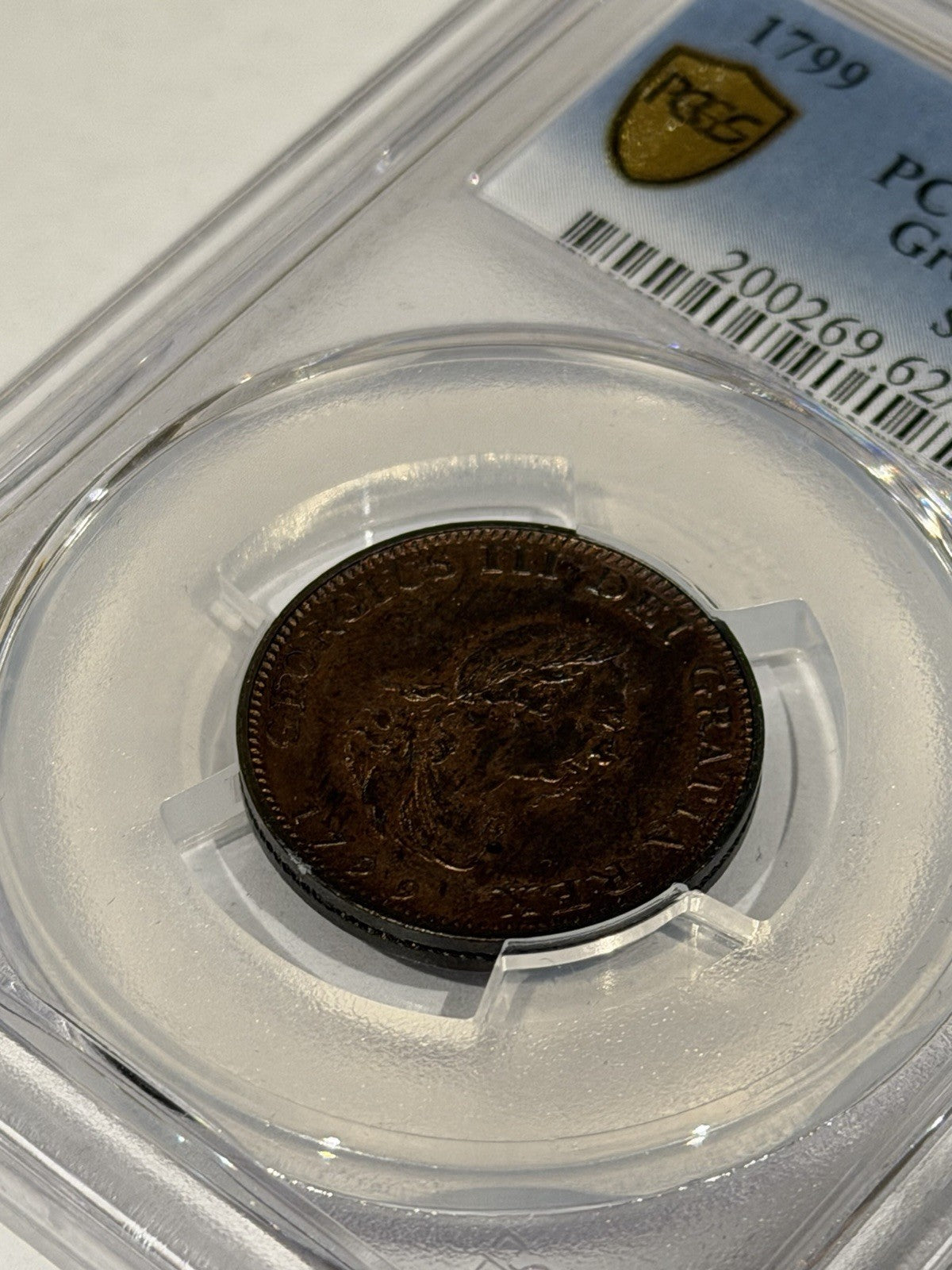 Great Britain 1799 Farthing 1/4d PCGS Graded MS62RB Red Brown UNC Copper Coin