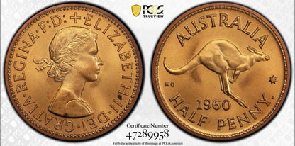 Australia 1960(p) Y. Proof Half Penny 1/2d PCGS Graded PR65RD Red Copper Coin