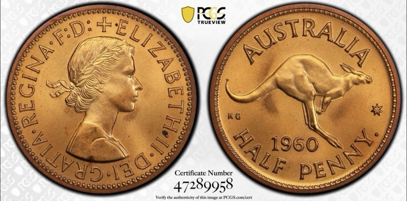 Australia 1960(p) Y. Proof Half Penny 1/2d PCGS Graded PR65RD Red Copper Coin