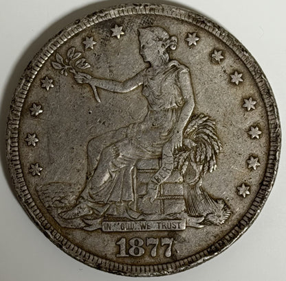 United States USA 1877 Trade Dollar .900 Silver Coin VF