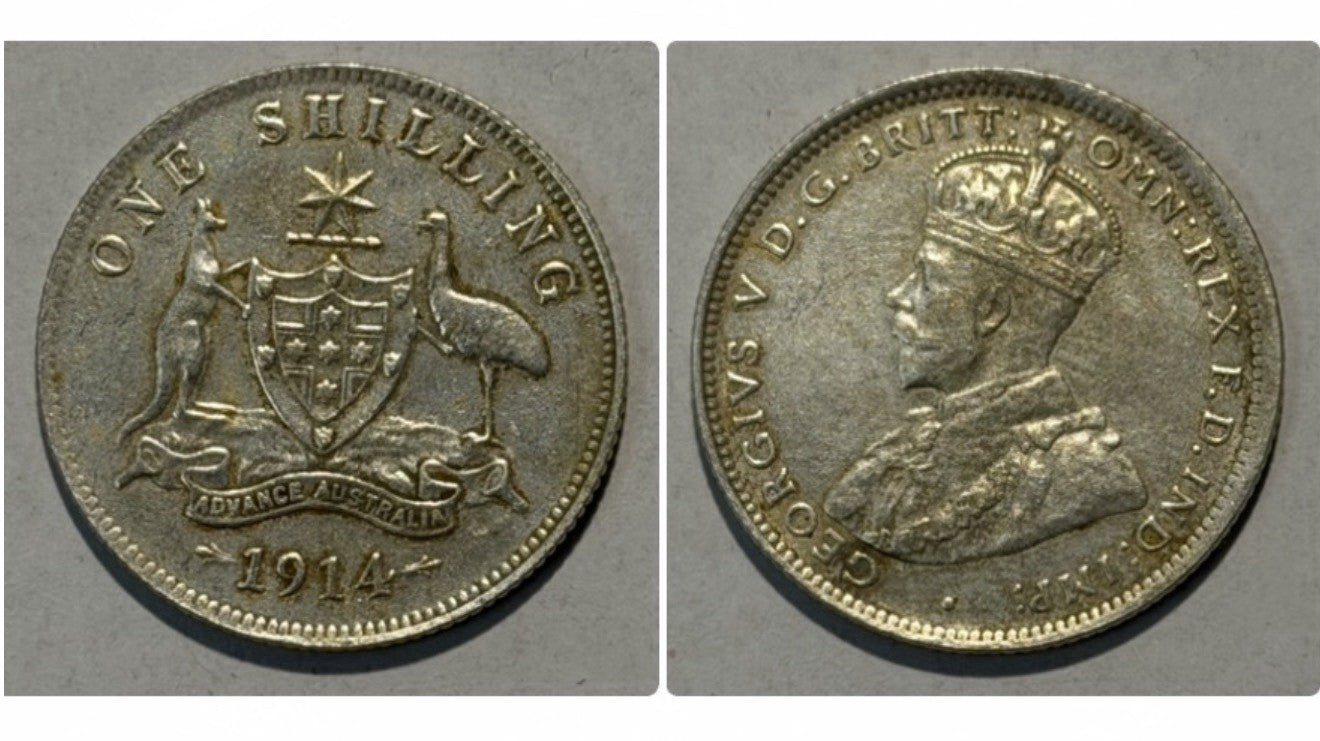 Australia 1914 One Shilling 1/- Extra Fine XF Silver Coin KGV