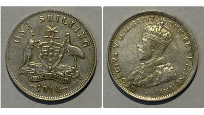 Australia 1914 One Shilling 1/- Extra Fine XF Silver Coin KGV