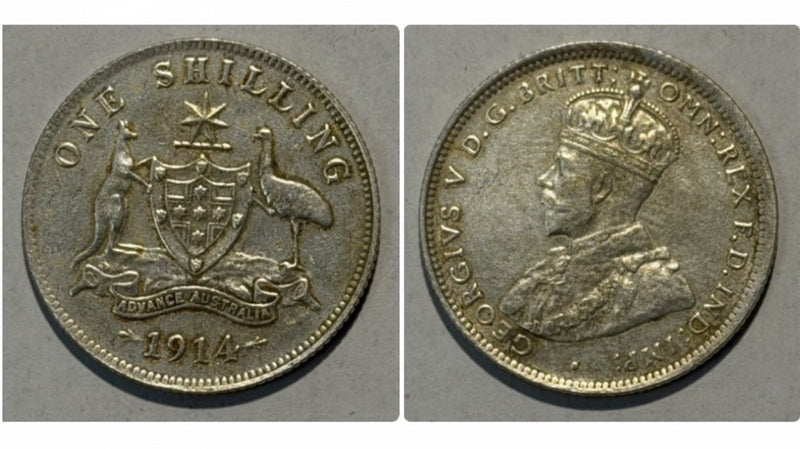 Australia 1914 One Shilling 1/- Extra Fine XF Silver Coin KGV