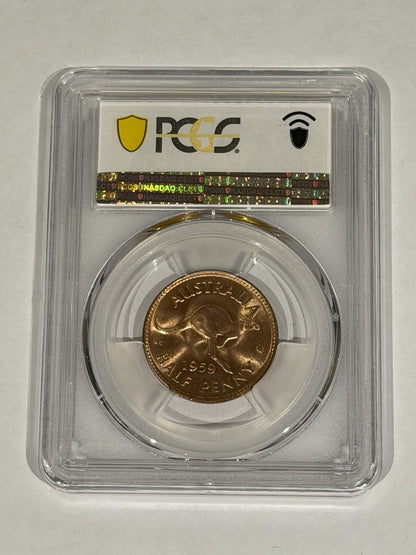 Australia 1959(m) Half Penny 1/2d PCGS Graded MS65RD Red Copper Coin