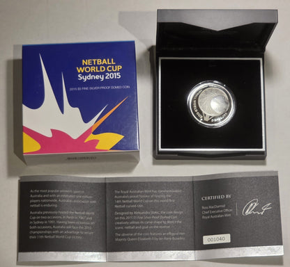Australia 2015 $5 Netball World Cup Domed Shaped 1oz 999 Silver Proof Coin